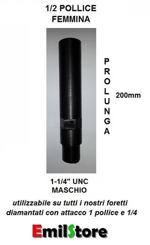 ADATTATORE A PROLUNGA CON ESTENSIONE 200 mm DA 1/2 POLLICE PER FORETTI 1-1/4" UNC